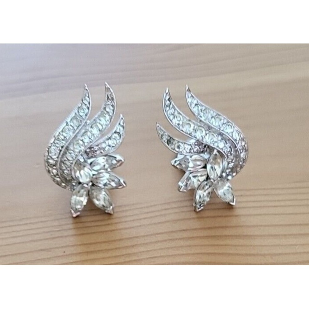 Jomaz Joseph Mazer Clear Pave' Rhinestone Rhodium Clip On Earrings